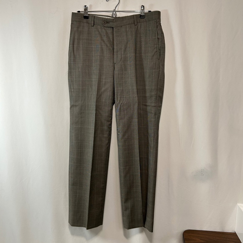 Joseph Abboud Mens 32 Gray Plaid Check Wool Dress Pants Career‎ Office